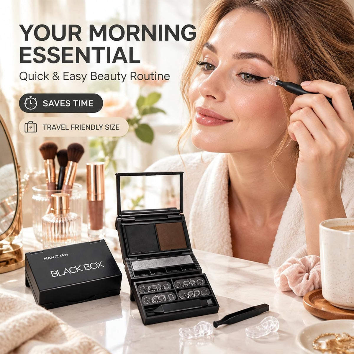 3-in-1 Eye Stamp Kit，Lower Lash & Eyeliner & Mole Mark, Black & Brown Ink