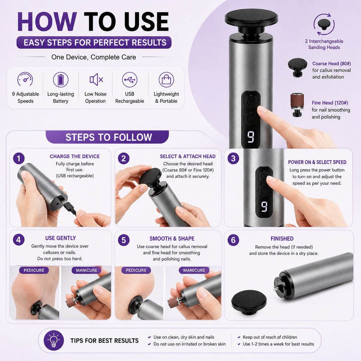 Upgraded Electric Foot Callus Remover for feet Rechargeable Pedicure Tools