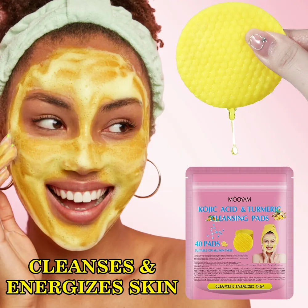 Turmeric Kojic Acid Lemon Deep Cleansing Pads Smoothing Natural Skin Care 40Pads/Bag