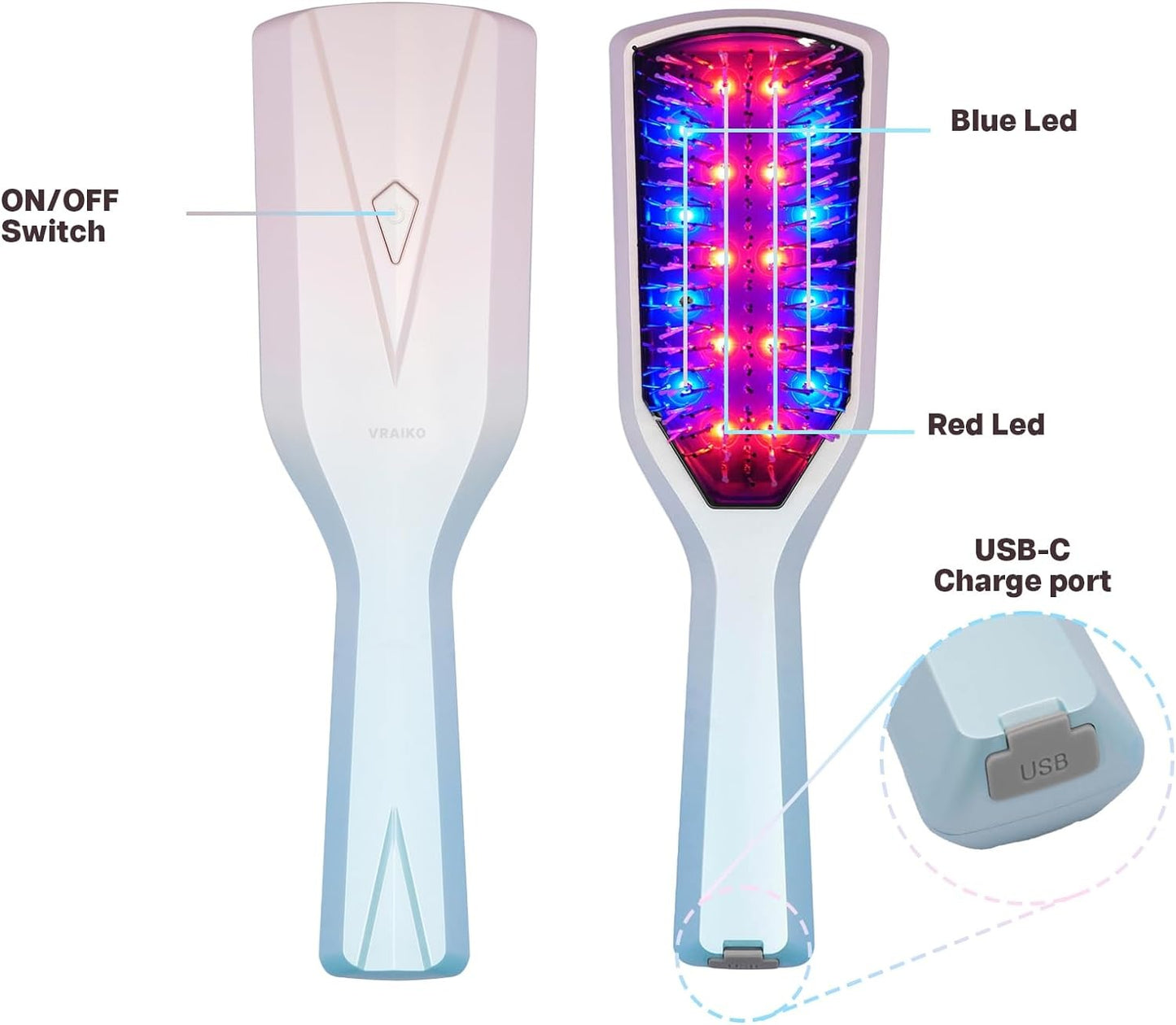  LED Hair Growth Brush Red blue light vibration hair growth comb